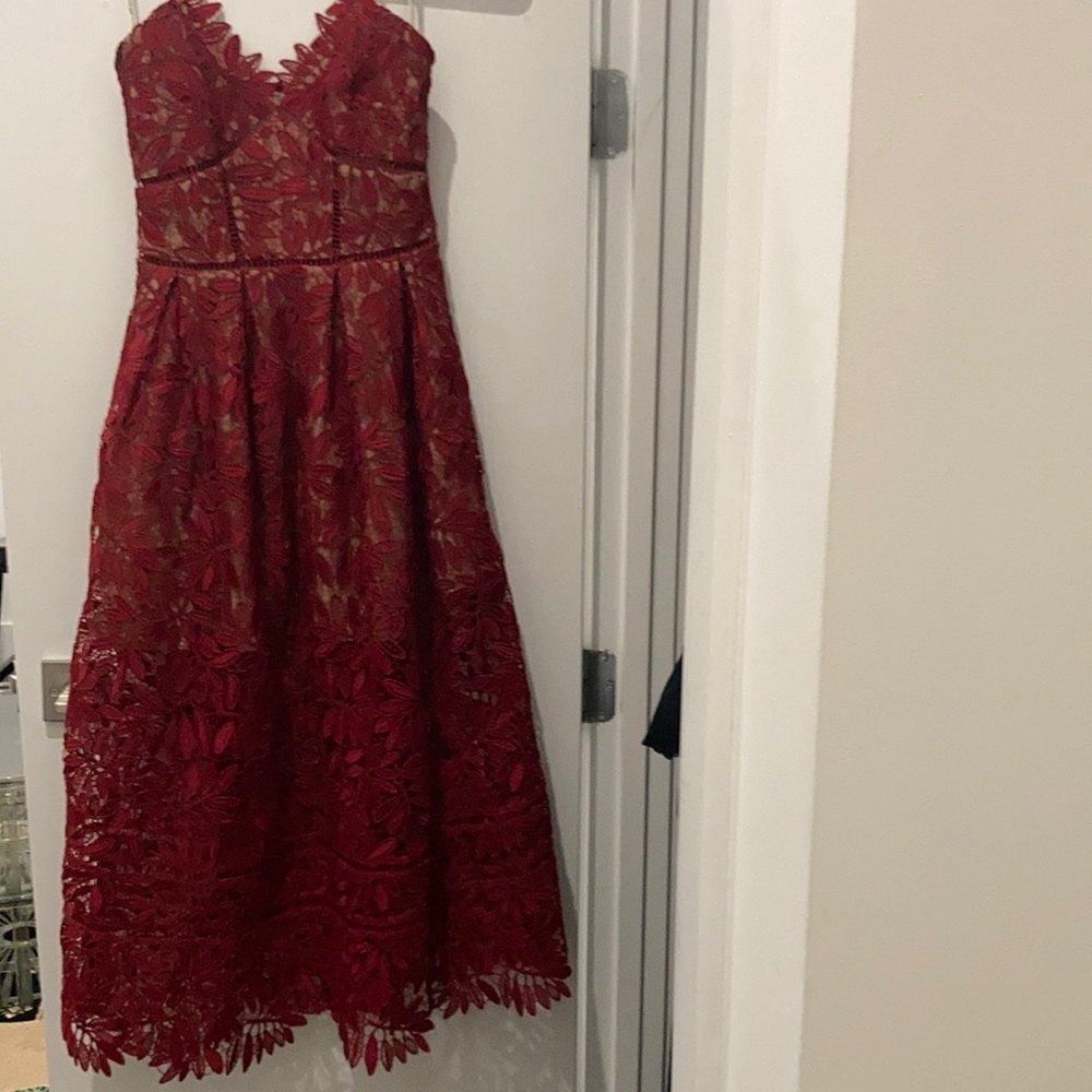Self-Portrait Red Lace Midi Dress - Picture 6 of 12
